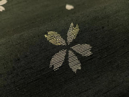 平和屋着物●太鼓柄袋帯　紬地　舞桜　黒地　正絹　逸品　CABI4240vp