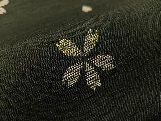平和屋着物●太鼓柄袋帯　紬地　舞桜　黒地　正絹　逸品　CABI4240vp