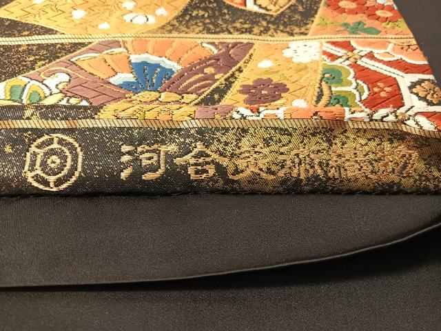 平和屋着物●西陣　河合美術織物謹製　六通柄袋帯　唐織　豊明錦　黒地　金糸　正絹　逸品　CABI4243vp