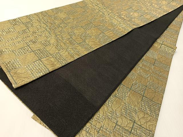 平和屋着物▽染色作家　草野一騎　全通柄袋帯　スリーシーズン　春夏秋　櫛織　変わり市松文様　金銀糸　正絹　逸品　CABI4244vp