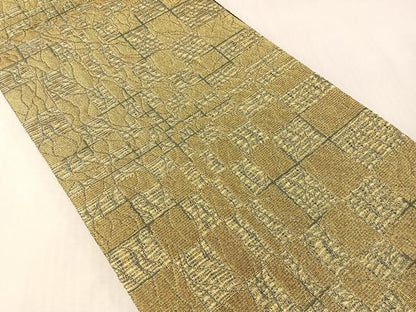 平和屋着物▽染色作家　草野一騎　全通柄袋帯　スリーシーズン　春夏秋　櫛織　変わり市松文様　金銀糸　正絹　逸品　CABI4244vp