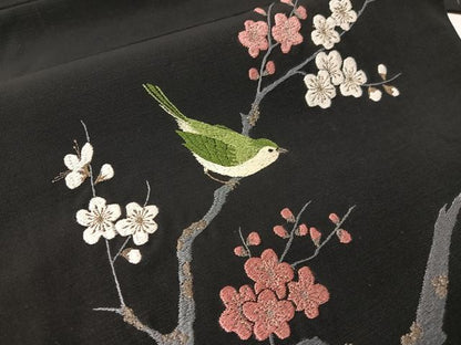 平和屋着物●総刺繍　九寸名古屋帯　枝梅鳥文　黒地　金銀糸　CABI4245vp