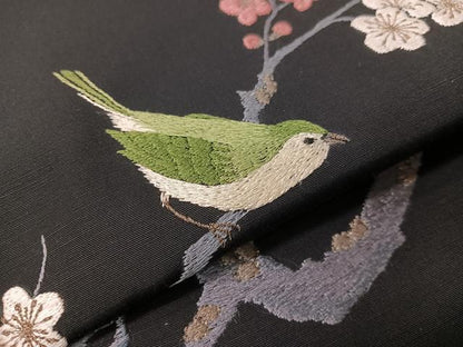 平和屋着物●総刺繍　九寸名古屋帯　枝梅鳥文　黒地　金銀糸　CABI4245vp