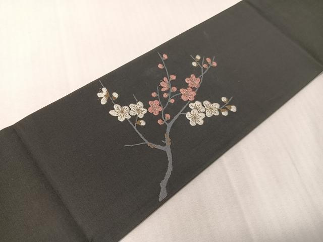 平和屋着物●総刺繍　九寸名古屋帯　枝梅鳥文　黒地　金銀糸　CABI4245vp