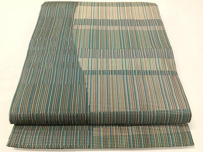 平和屋着物●本場筑前博多織　八寸名古屋帯　幾何学文様　正絹　逸品　CABI4247vp