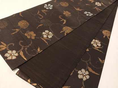 平和屋着物●六通柄袋帯　笹蔓文　金糸　正絹　逸品　CABI4252vp