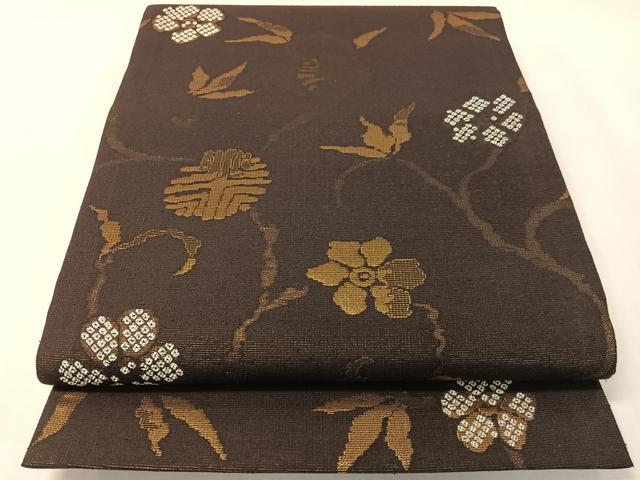 平和屋着物●六通柄袋帯　笹蔓文　金糸　正絹　逸品　CABI4252vp