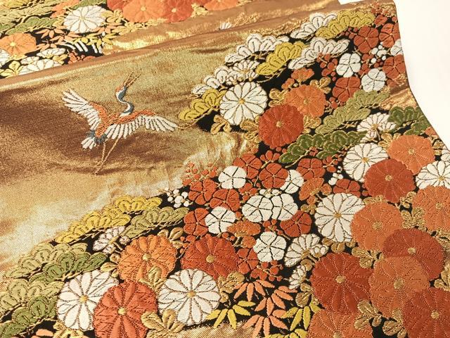平和屋着物●西陣　河合美術織物謹製　六通柄袋帯　唐織　松竹梅飛鶴文　金糸　正絹　逸品　CABI4258vp