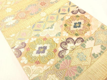 平和屋着物●六通柄袋帯　唐織　横段吉祥花文　金糸　正絹　逸品　CABI4261vp