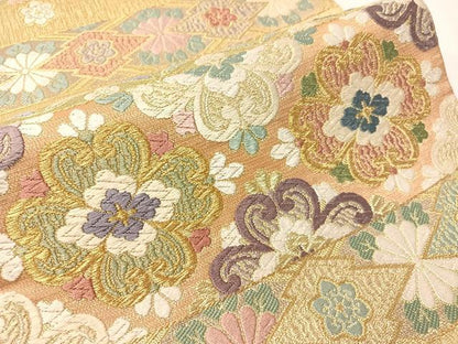 平和屋着物●六通柄袋帯　唐織　横段吉祥花文　金糸　正絹　逸品　CABI4261vp