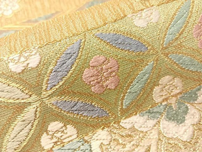 平和屋着物●六通柄袋帯　唐織　横段吉祥花文　金糸　正絹　逸品　CABI4261vp