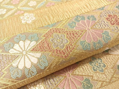 平和屋着物●六通柄袋帯　唐織　横段吉祥花文　金糸　正絹　逸品　CABI4261vp