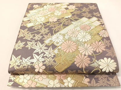 平和屋着物●六通柄袋帯　唐織　花筏文　金糸　正絹　逸品　CABI4263vp
