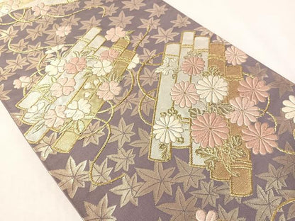 平和屋着物●六通柄袋帯　唐織　花筏文　金糸　正絹　逸品　CABI4263vp
