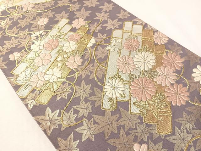 平和屋着物●六通柄袋帯　唐織　花筏文　金糸　正絹　逸品　CABI4263vp