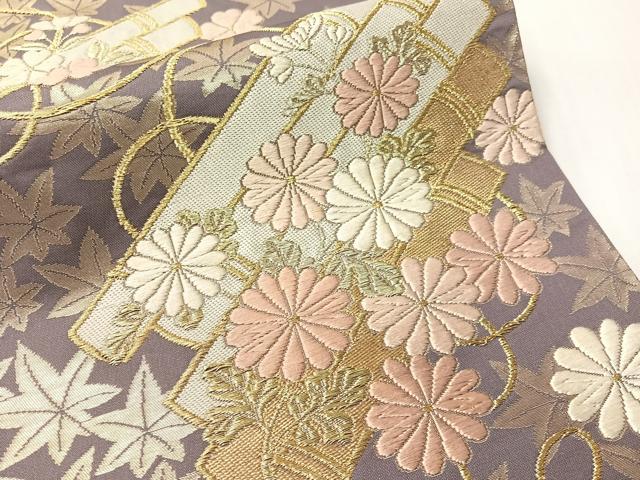 平和屋着物●六通柄袋帯　唐織　花筏文　金糸　正絹　逸品　CABI4263vp