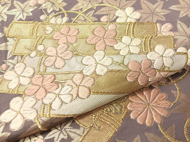 平和屋着物●六通柄袋帯　唐織　花筏文　金糸　正絹　逸品　CABI4263vp