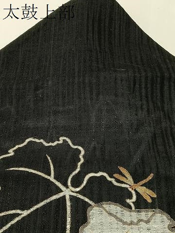 平和屋着物▽九寸名古屋帯　スリーシーズン　春夏秋　てんとう虫　トンボ　黒地　金彩　正絹　逸品　CABI4266vp