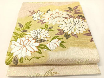 平和屋着物●六通柄袋帯　万海　天然染　絹浮織　草花文　金銀糸　正絹　逸品　CABI4268vp