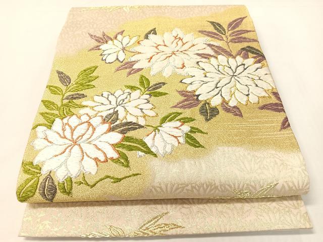 平和屋着物●六通柄袋帯　万海　天然染　絹浮織　草花文　金銀糸　正絹　逸品　CABI4268vp