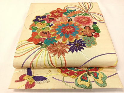 平和屋着物●アンティーク　大正ロマン　総刺繍　絽刺し　区限刺繍　太鼓柄袋帯　束ね花文　金銀糸　正絹　逸品　CABI4269vp
