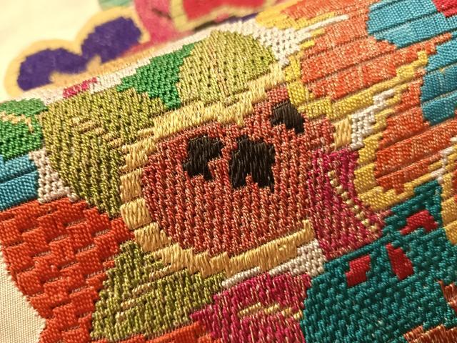 平和屋着物●アンティーク　大正ロマン　総刺繍　絽刺し　区限刺繍　太鼓柄袋帯　束ね花文　金銀糸　正絹　逸品　CABI4269vp
