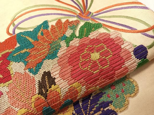 平和屋着物●アンティーク　大正ロマン　総刺繍　絽刺し　区限刺繍　太鼓柄袋帯　束ね花文　金銀糸　正絹　逸品　CABI4269vp