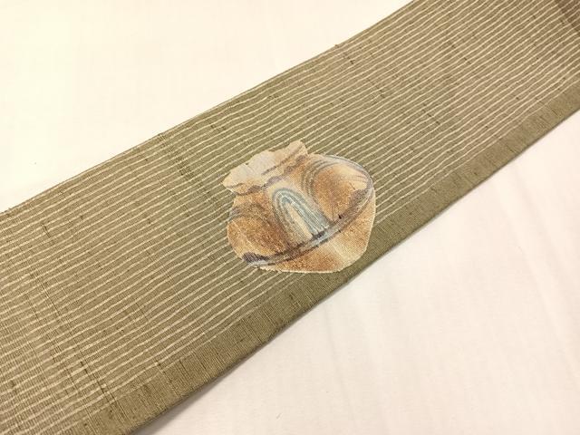 平和屋着物●九寸名古屋帯　紬地　ろうけつ染め　陶器文　正絹　逸品　CABI4273vp
