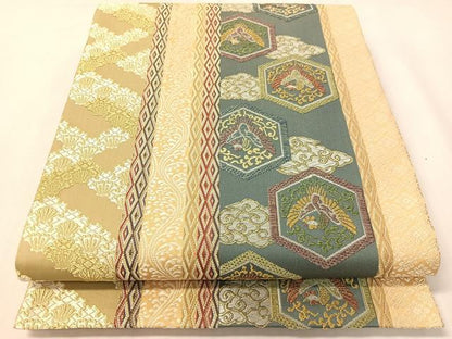 平和屋着物●六通柄袋帯　唐織　亀甲鳳凰間道　金糸　正絹　逸品　CABI4275vp