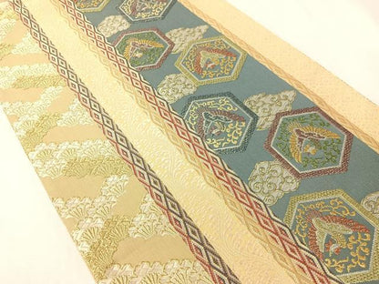 平和屋着物●六通柄袋帯　唐織　亀甲鳳凰間道　金糸　正絹　逸品　CABI4275vp