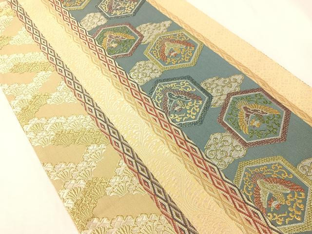 平和屋着物●六通柄袋帯　唐織　亀甲鳳凰間道　金糸　正絹　逸品　CABI4275vp