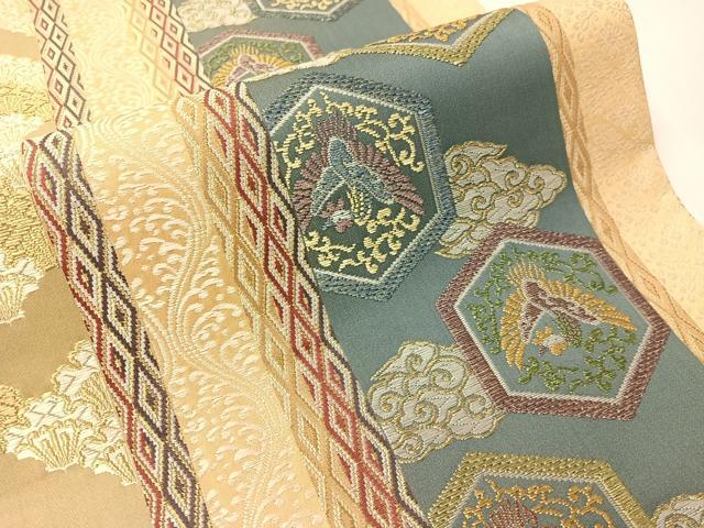 平和屋着物●六通柄袋帯　唐織　亀甲鳳凰間道　金糸　正絹　逸品　CABI4275vp