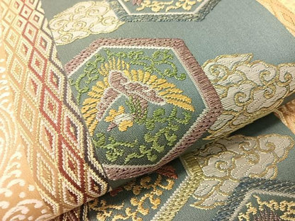 平和屋着物●六通柄袋帯　唐織　亀甲鳳凰間道　金糸　正絹　逸品　CABI4275vp