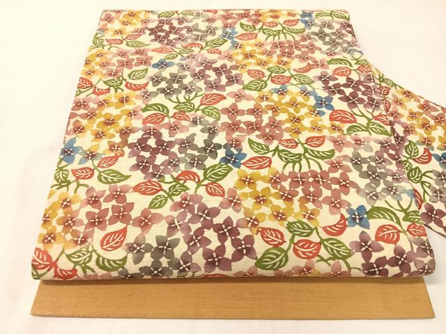 平和屋着物●九寸名古屋帯　紬地　型染め　草花文　正絹　逸品　CABI4278vp