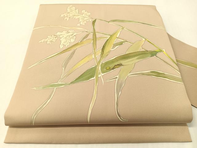 平和屋着物●手描友禅女流作家　一色生子　塩瀬　九寸名古屋帯　芒文　正絹　逸品　CABI4283vp