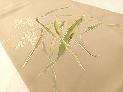 平和屋着物●手描友禅女流作家　一色生子　塩瀬　九寸名古屋帯　芒文　正絹　逸品　CABI4283vp