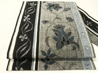 平和屋着物●九寸名古屋帯　紬地　更紗唐草間道　正絹　逸品　未使用　CABI4284vp