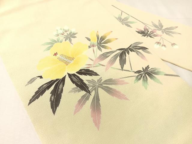平和屋着物●人間国宝・羽田登喜男　九寸名古屋帯　草花文　鬼しぼ縮緬　正絹　逸品　CABI4286vp
