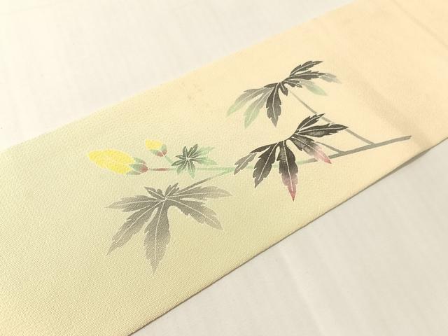 平和屋着物●人間国宝・羽田登喜男　九寸名古屋帯　草花文　鬼しぼ縮緬　正絹　逸品　CABI4286vp