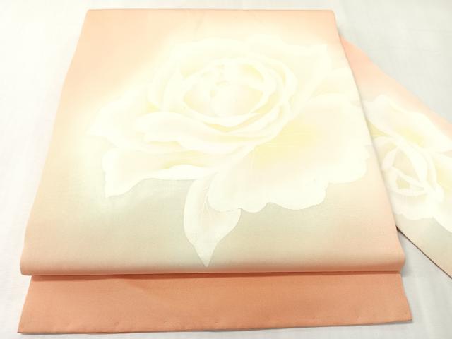 平和屋着物●塩瀬　九寸名古屋帯　ろうけつ染め　舞花文　正絹　逸品　CABI4288vp