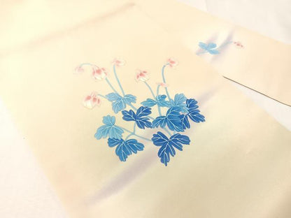 平和屋着物●塩瀬　九寸名古屋帯　手描き　草花文　正絹　逸品　CABI4290vp