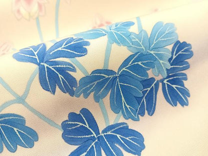 平和屋着物●塩瀬　九寸名古屋帯　手描き　草花文　正絹　逸品　CABI4290vp