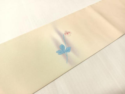 平和屋着物●塩瀬　九寸名古屋帯　手描き　草花文　正絹　逸品　CABI4290vp