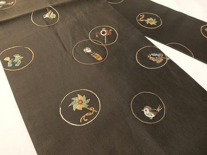 平和屋着物●九寸名古屋帯　唐織　玩具丸文　金糸　正絹　逸品　CABI4292vp