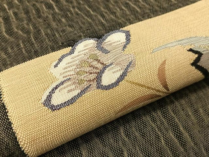 平和屋着物●九寸名古屋帯 紬地 すくい織 色紙花文 金糸 正絹 逸品 CABI4294vp