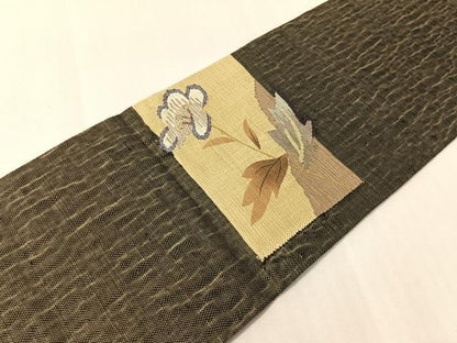 平和屋着物●九寸名古屋帯 紬地 すくい織 色紙花文 金糸 正絹 逸品 CABI4294vp