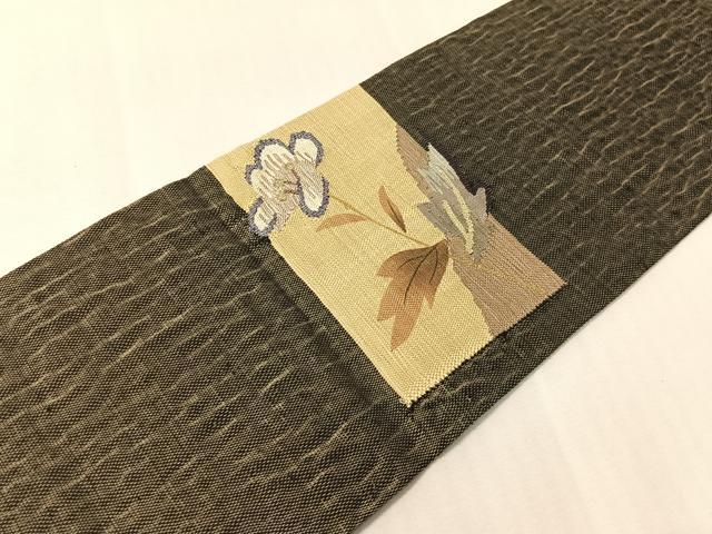 平和屋着物●九寸名古屋帯 紬地 すくい織 色紙花文 金糸 正絹 逸品 CABI4294vp