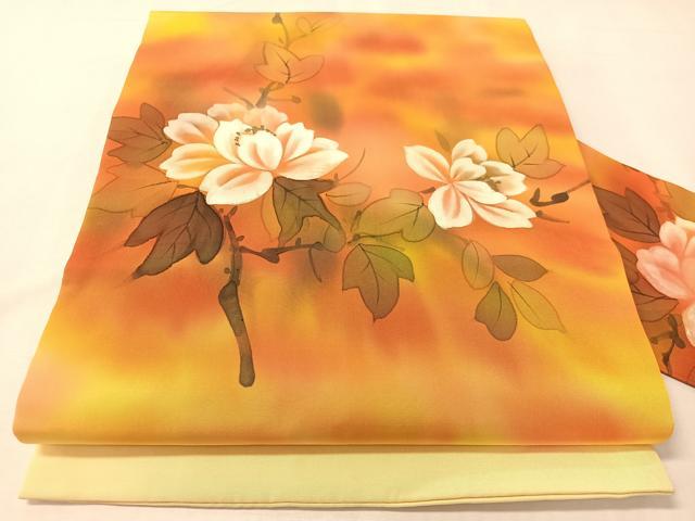 平和屋着物●塩瀬 九寸名古屋帯 手描き 枝花文 正絹 逸品 CABI4298vp