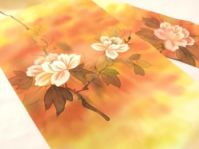 平和屋着物●塩瀬 九寸名古屋帯 手描き 枝花文 正絹 逸品 CABI4298vp