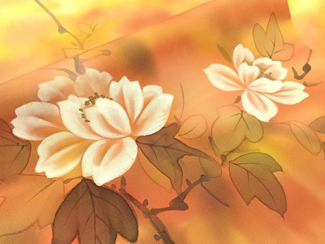 平和屋着物●塩瀬 九寸名古屋帯 手描き 枝花文 正絹 逸品 CABI4298vp